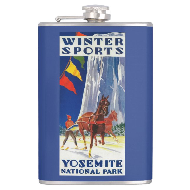 Winter Sports at Yosemite PosterYosemite, CA Flask (Front)