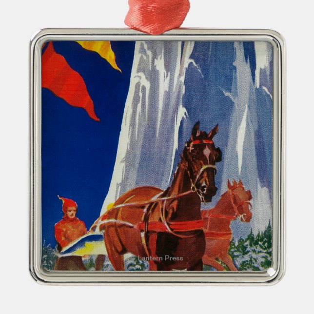Winter Sports at Yosemite PosterYosemite, CA Metal Ornament (Front)
