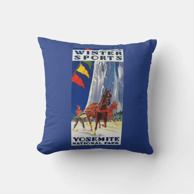 Winter Sports at Yosemite PosterYosemite, CA Throw Pillow (Front)