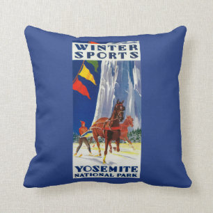 Winter Sports at Yosemite PosterYosemite, CA Throw Pillow