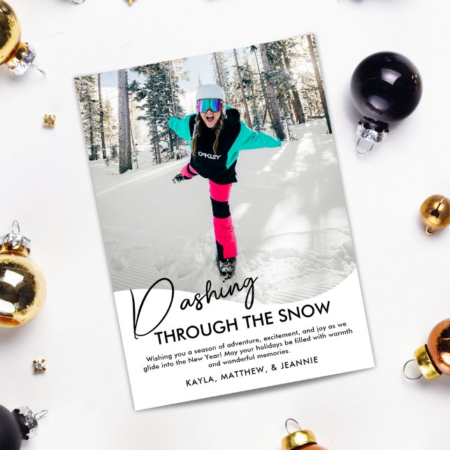 Winter Sports Dashing Through the Snow Photo Holiday Card (Creator Uploaded)