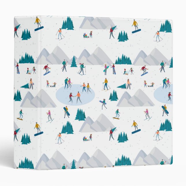 Winter Sports Holiday Fun Pattern 3 Ring Binder (Front/Spine)