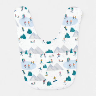 Winter Sports Holiday Fun Pattern Baby Bib