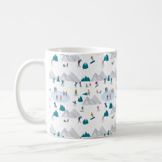 Winter Sports Holiday Fun Pattern Coffee Mug (Left)