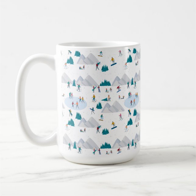 Winter Sports Holiday Fun Pattern Coffee Mug (Left)