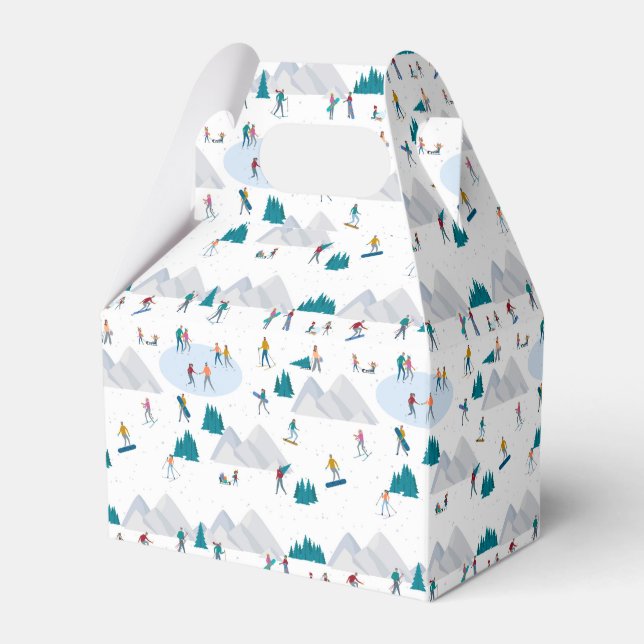 Winter Sports Holiday Fun Pattern Favor Boxes (Front Side)