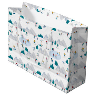 Winter Sports Holiday Fun Pattern Large Gift Bag