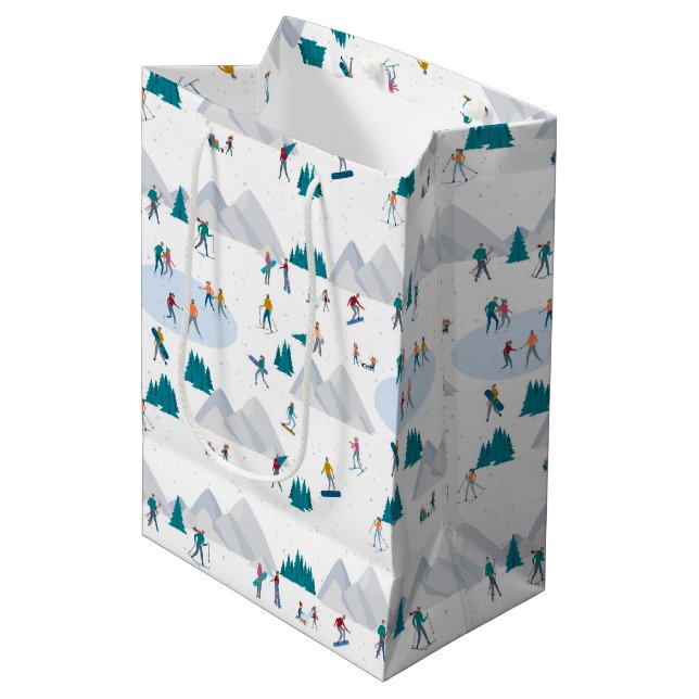 Winter Sports Holiday Fun Pattern Medium Gift Bag (Front Angled)
