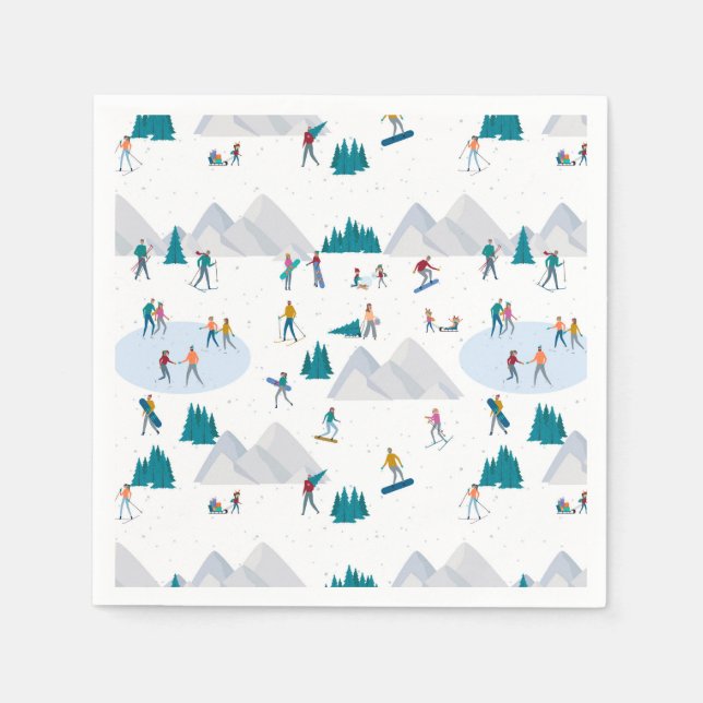 Winter Sports Holiday Fun Pattern Napkins (Front)