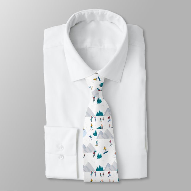 Winter Sports Holiday Fun Pattern Neck Tie (Tied)