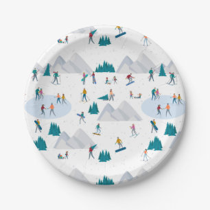 Winter Sports Holiday Fun Pattern Paper Plates