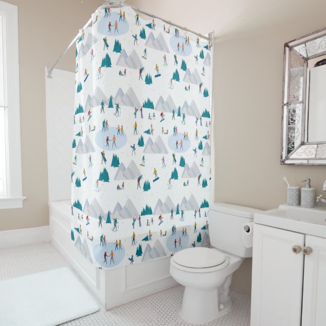 Winter Sports Holiday Fun Pattern Shower Curtain (In Situ)