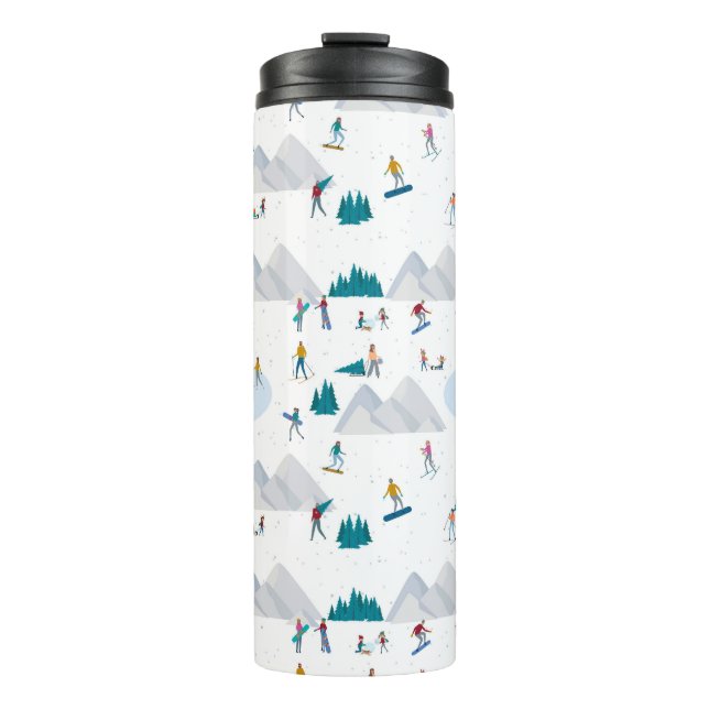 Winter Sports Holiday Fun Pattern Thermal Tumbler (Front)