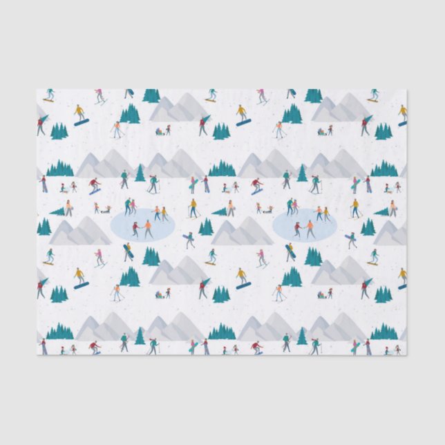 Winter Sports Holiday Fun Pattern Tissue Paper (Front)