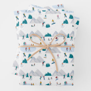 Winter Sports Holiday Fun Pattern Wrapping Paper Sheets