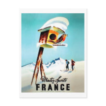 Winter sports in France, little bird in her home