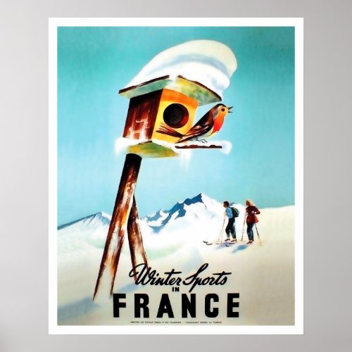 Winter sports in France little bird in her home Poster