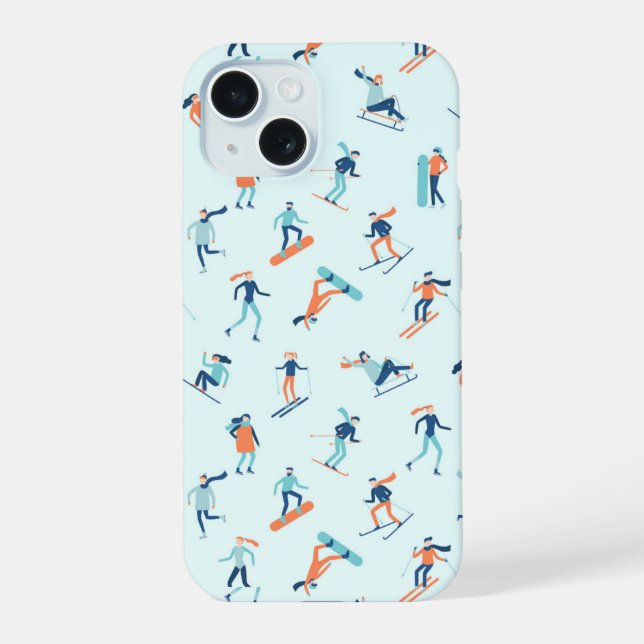 Winter Sports Pattern iPhone 15 Case (Back)
