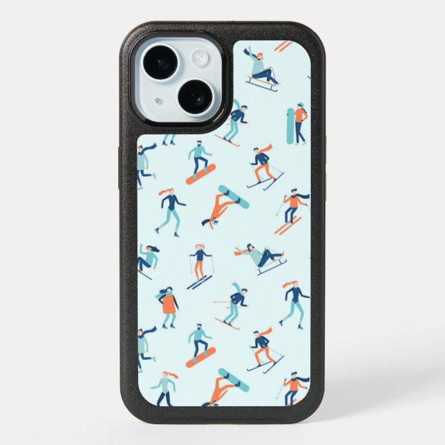Winter Sports Pattern iPhone 15 Case (Back)