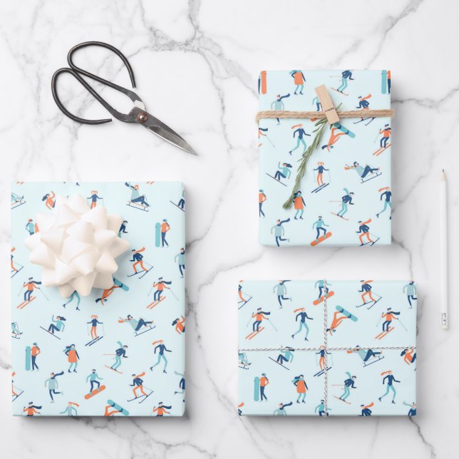 Winter Sports Pattern Wrapping Paper Sheets (Front)