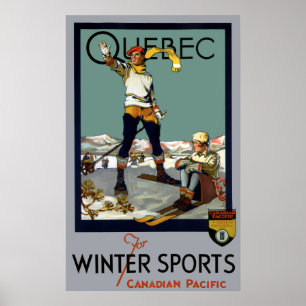 WINTER SPORTS QUEBEC TRAVEL 1930 POSTER