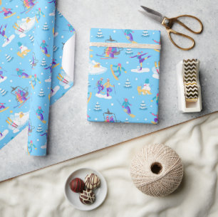 Winter Sports Skating Skiing Snowboarding Pattern Wrapping Paper