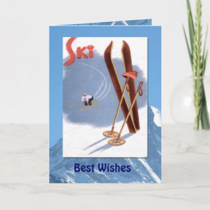 Winter Sports - Vintage skis and poles Card