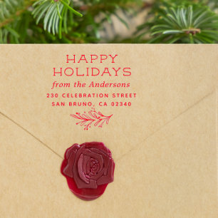 Winter Sprig Happy Holidays Name & Return Address Self-inking Stamp