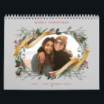 Winter Sprigs Christmas Gift Gray Photo Calendar<br><div class="desc">Original hand drawn winter branches,  holly,  photo frame; with full bleed photos on each page and back side.</div>