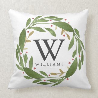 Winter Sprigs Monogrammed Christmas Pillow