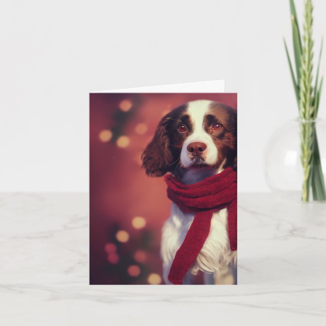 Winter Springer Spaniel Puppy Greeting Card (Front)