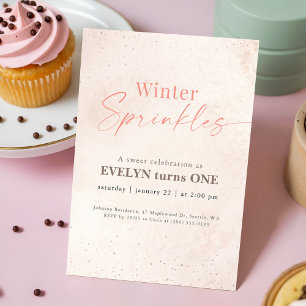 Winter Sprinkles Pink Glitter Baby 1st Birthday Invitation