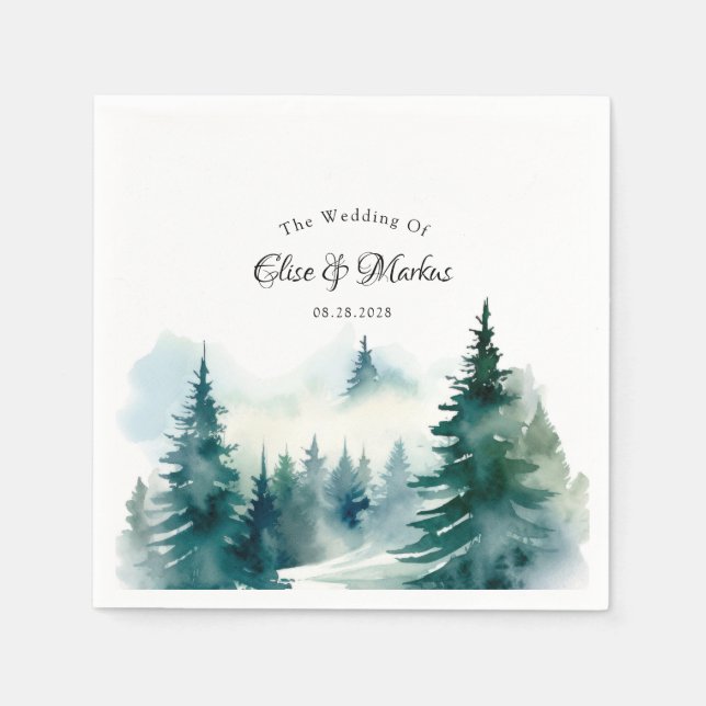 Winter Spruce Christmas Tree Scenery Wedding Napkins (Front)