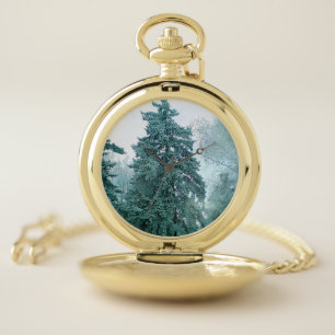 Winter spruce with snow pocket watch