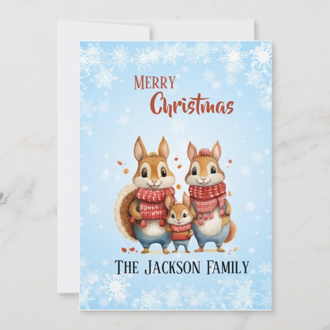 Winter Squirrel Family With Scarves Holiday Card (Front)