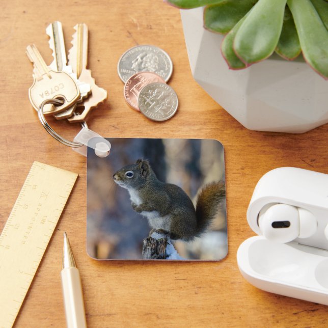 Winter Squirrel, Fluffy Forest Friend Keychain (Desk)