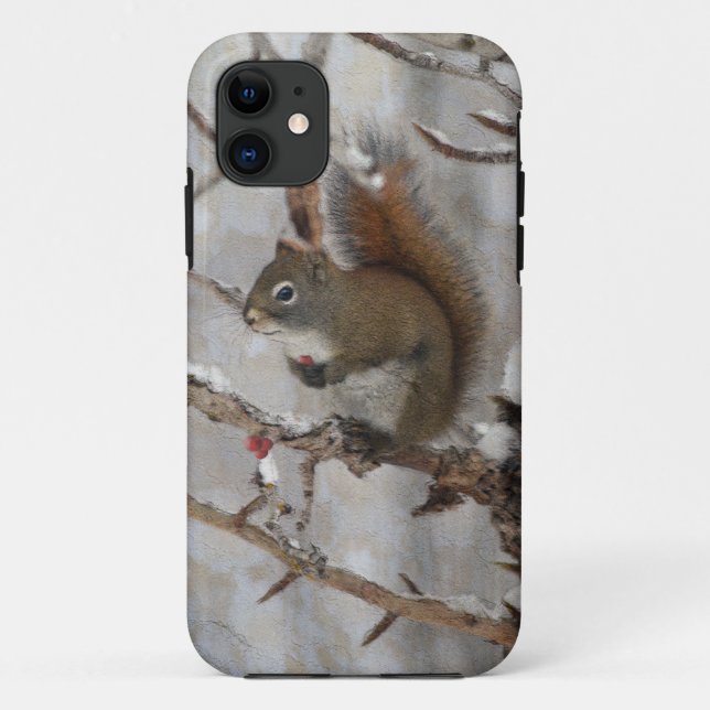 Winter Squirrel, Snow & Red Berries Xmas Design Case-Mate iPhone Case (Back)