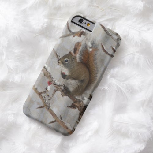 Winter Squirrel Snow  Red Berries Xmas Design Barely There iPhone 6 Case