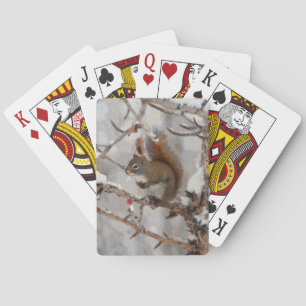 Winter Squirrel, Snow & Red Berries Xmas Design Poker Cards