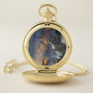 Winter Squirrel, Snowy Woodland Pocket Watch