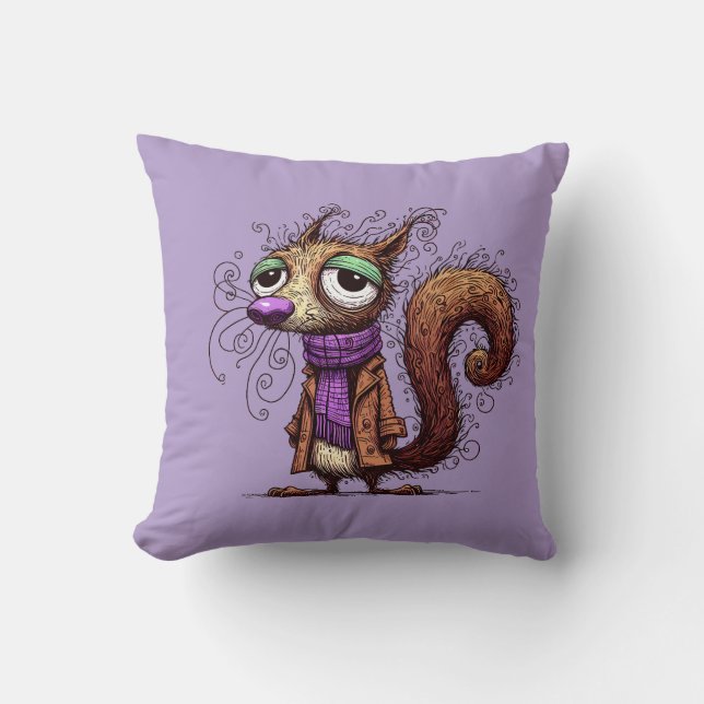 Winter Squirrel Throw Pillow (Front)
