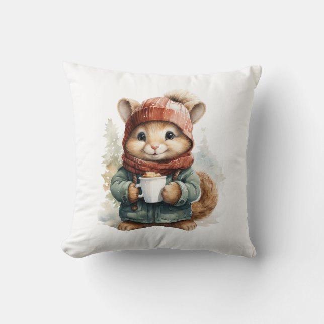 Winter Squirrel Throw Pillow (Front)