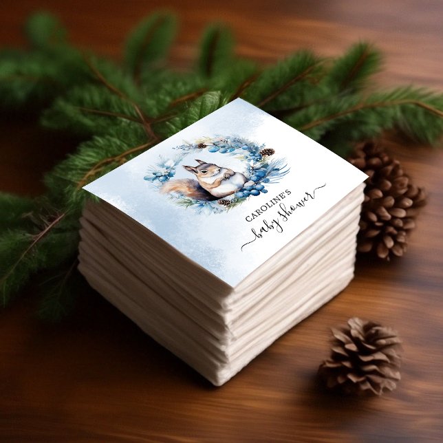 Winter Squirrel Watercolor Baby Shower Napkins (Winter Squirrel Watercolor Baby Shower Napkins)