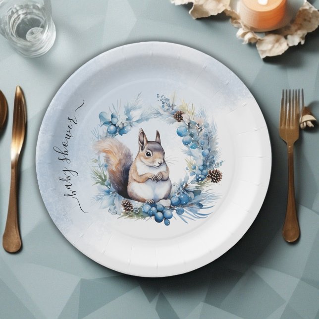 Winter Squirrel Watercolor Baby Shower Paper Plates (Winter Squirrel Watercolor Baby Shower Paper Plates)