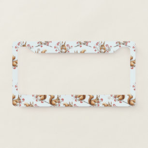Winter Squirrels Among Snowy Branches License Plate Frame