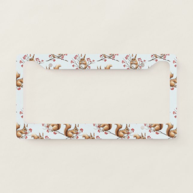 Winter Squirrels Among Snowy Branches License Plate Frame (Front)