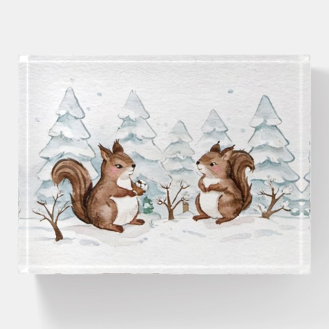 Winter Squirrels Paperweight (Front)