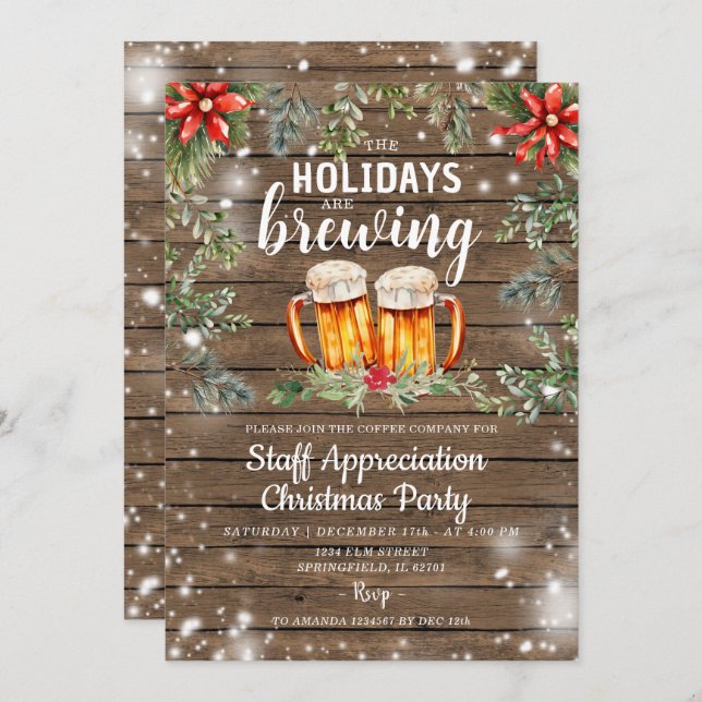 Winter Staff Party Holidays are Brewing Invitation (Front/Back)