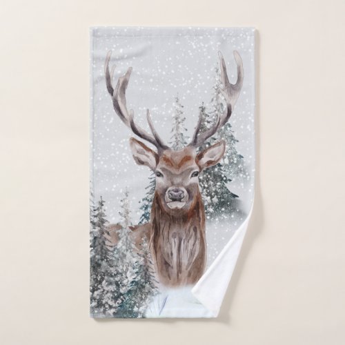 Winter stag antlers DIY monogram woodland scenery  Hand Towel