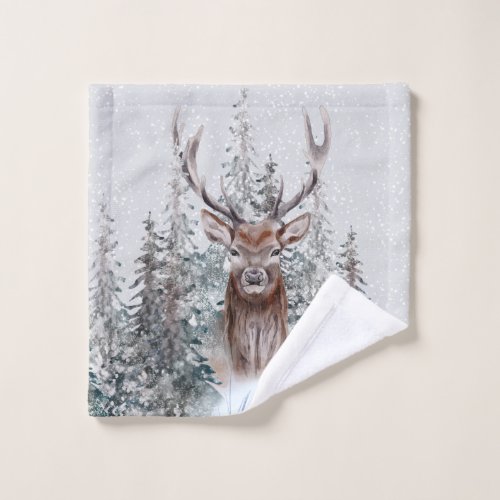 Winter stag antlers DIY monogram woodland scenery  Wash Cloth